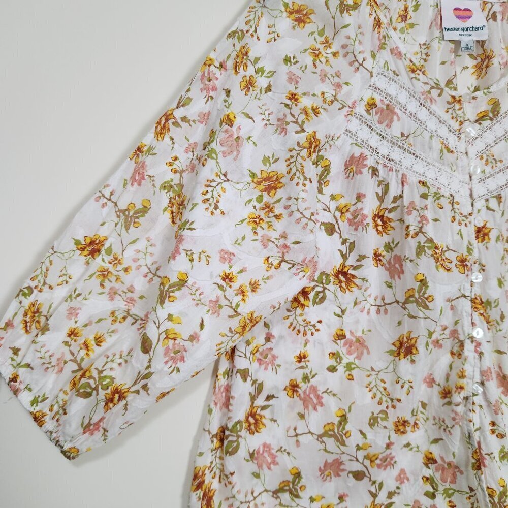 Hester & Orchard Size S Floral Multicolor Boho 3/4 Sleeve Women's Top Blouse - Picture 4 of 10